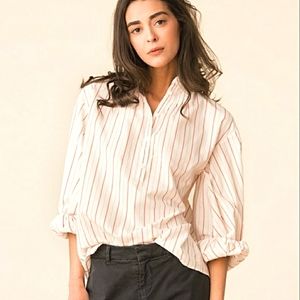 NILI LOTAN Claya Shirt Red Stripe Pleated L Cotton